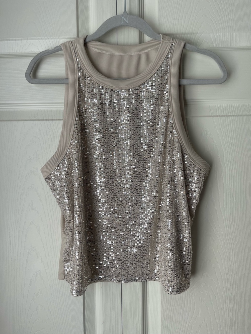 Sequin Tank Top in Beige - Women's Sparkle Shell
